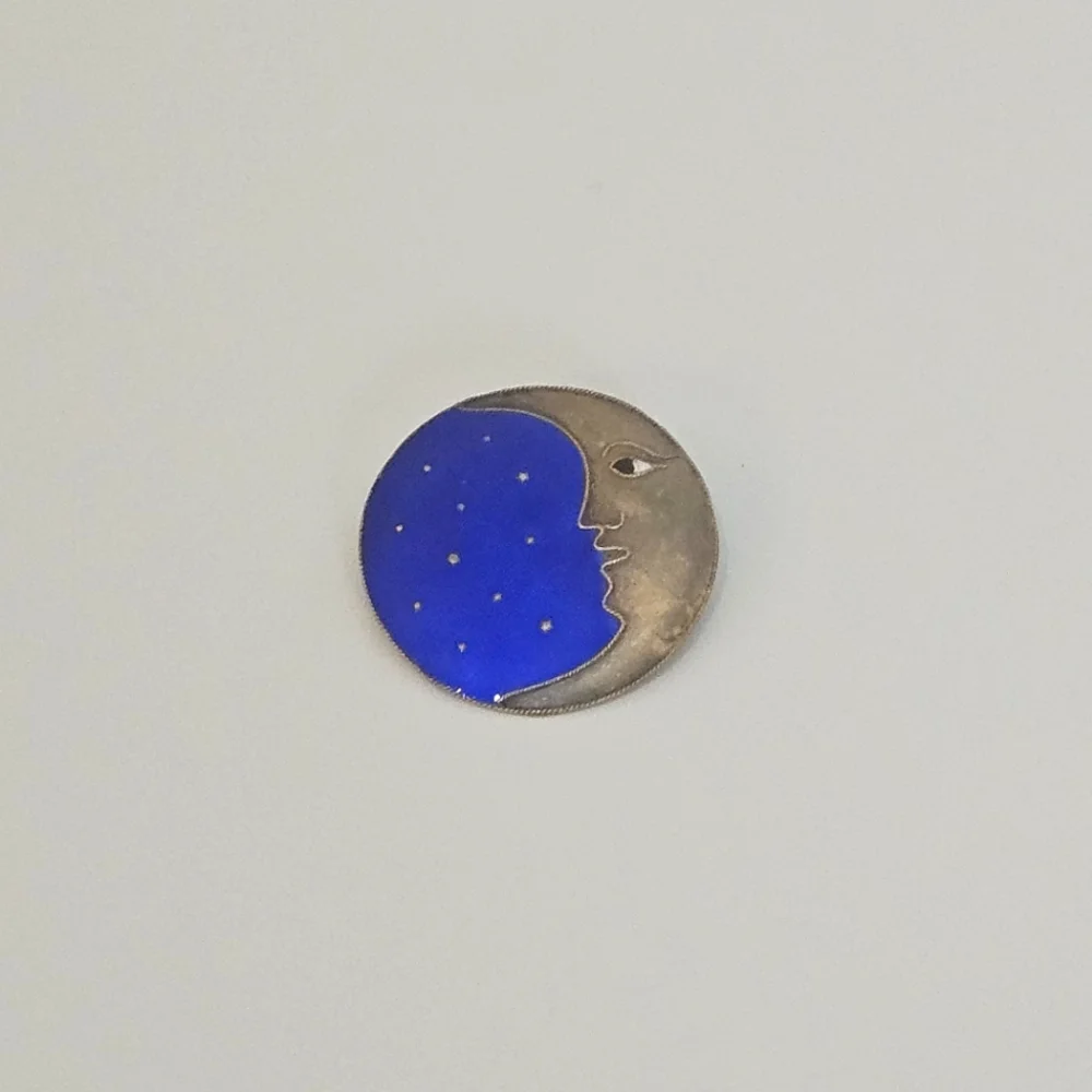 Laurel Burch Gold Over Sterling Silver Enameled Moon And Stars Brooch